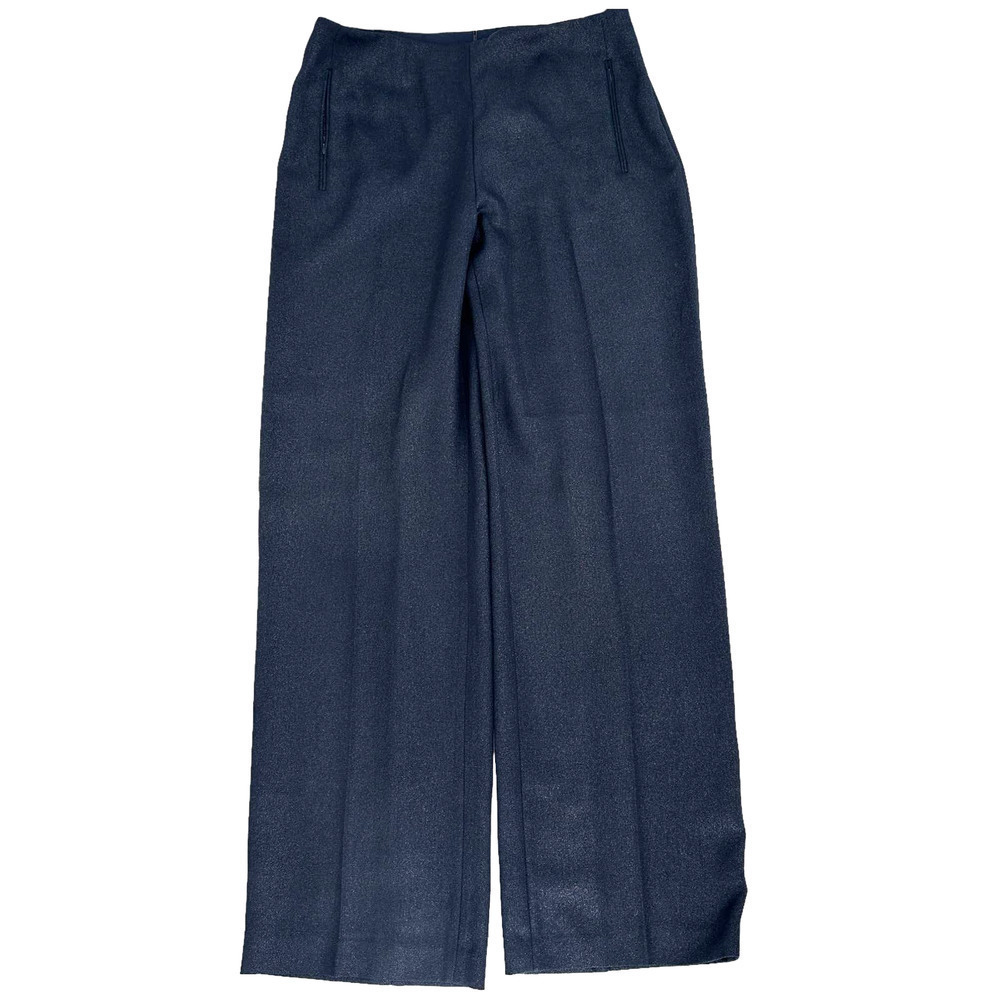 Elie Tahari wide leg shimmer knit woven slacks smokey blue elastic waist size 12